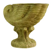 Ornate old world European shell-shaped chalice with classical pedestal base and intricate carved detailing