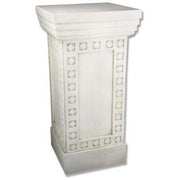 Classical pedestal with ornate Greek-inspired geometric border and fluted detailing, featuring a square top and architectural base.
