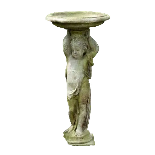 Cherub pedestal birdbath with ornate old world European detailing and classical Renaissance-inspired sculptural design.