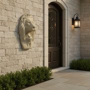 Grotesque Lion Mask Garden Statue (17 - Inch) Side Angle