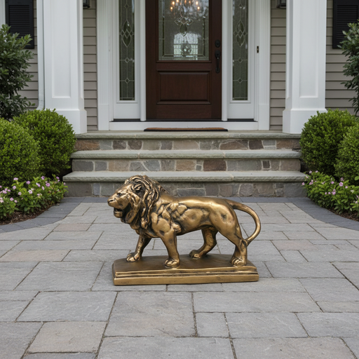 Walking Lion Garden Statue (7 - Inch) Side Angle