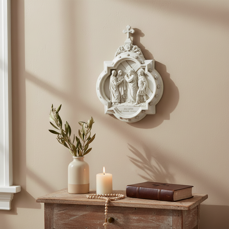Chapel Wall Plaque Stations of the Cross Number 4 (13.5 - Inch) Side Angle