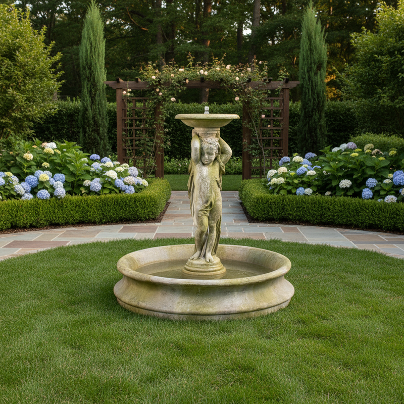 Cherub Tiered garden fountain Outdoor Statue (54 - Inch) Side Angle