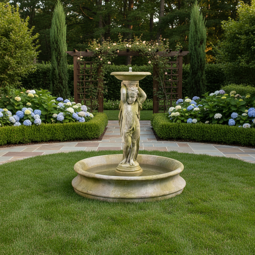 Cherub Tiered garden fountain Outdoor Statue (54 - Inch) Side Angle