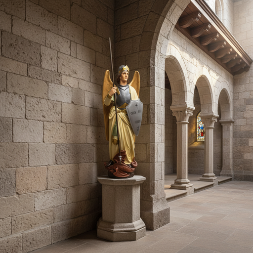 Saint Michael Shield Statue (55 - Inch) Side Angle