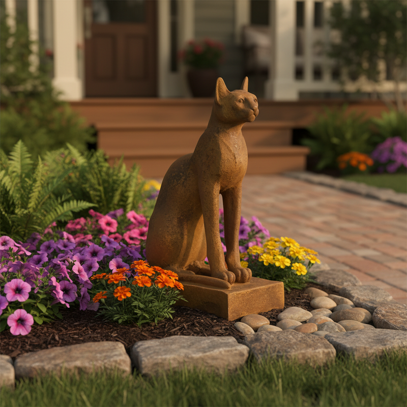 Cat Garden Statue (16 - Inch) Side Angle