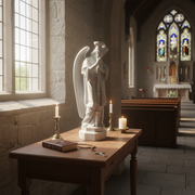 Standing Angel With Candlestick Outdoor Statue (27 - Inch) Side Angle