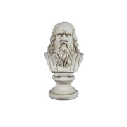 Classical Renaissance-style bust of a bearded man with detailed facial features and flowing hair on a pedestal base
