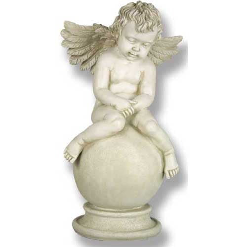 Seated  cherub With Wings on a large sphere with a circular pedestal base.