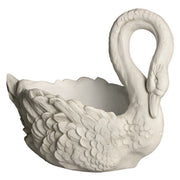 Swan-shaped planter with ornate feather detailing, classical European style, featuring elegant curves and sculpted accents.