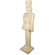 Toy soldier statue with classical old world European style, featuring ornate uniform details and a tall, cylindrical hat.