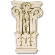Corinthian capital with ornate acanthus leaves, scrollwork, and classical old world European detailing in a symmetrical design.