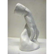 Classical Renaissance-style torso sculpture with detailed musculature and an unfinished, headless form on a smooth base.
