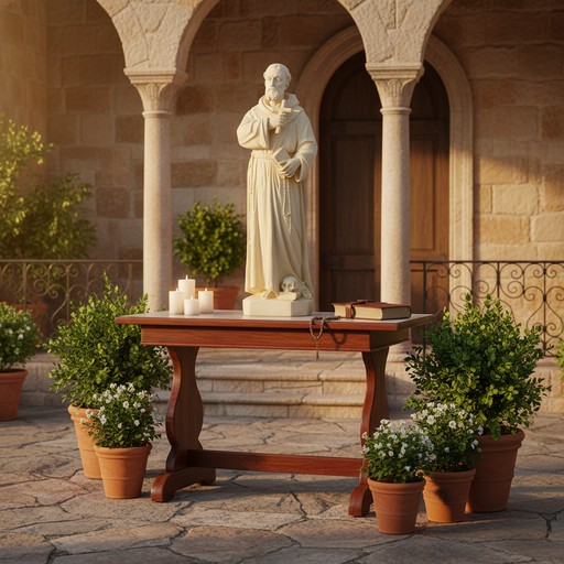 Saint Francis Holding Cross Statue (38 - Inch) Side Angle