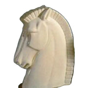 Horse head sculpture with classical Greek style, featuring detailed mane and strong, elegant lines in an old world European design.
