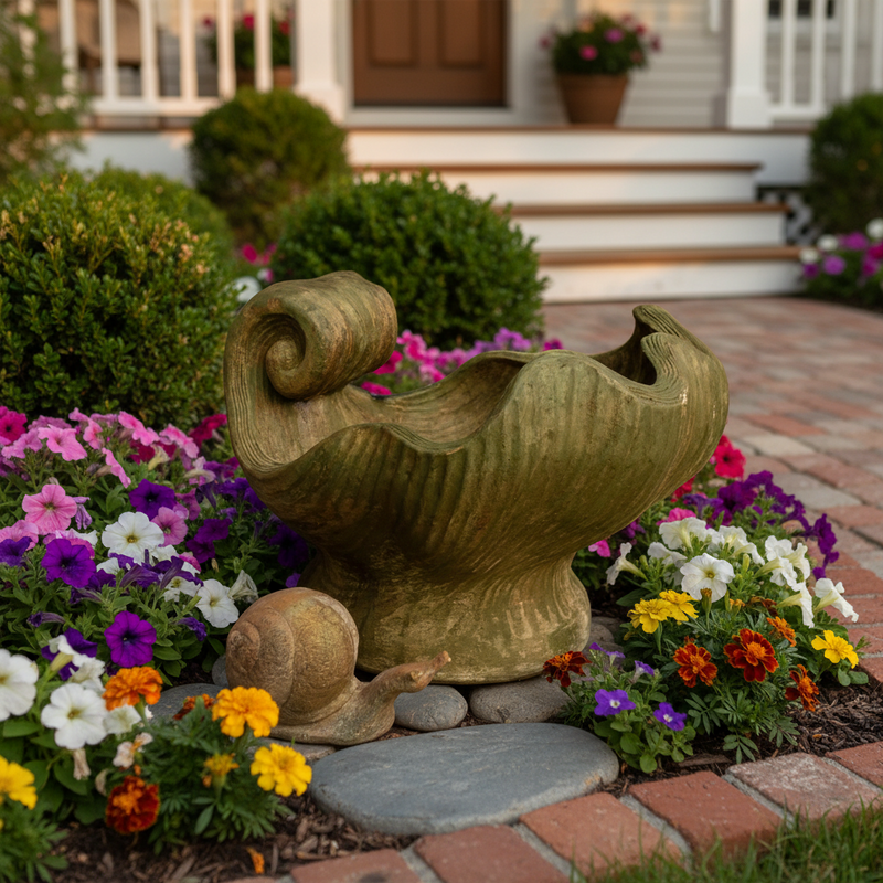 Shell Garden Statue (15 - Inch) Side Angle