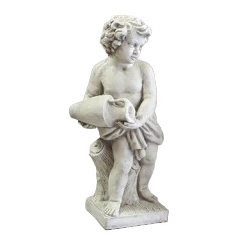 Cherub holding Jug on tree stump base