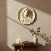Mary Roundel Religious Statue (12 - Inch) Side Angle