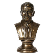 Classical old world European style bust with ornate detailing, featuring a suited male figure on a pedestal base.