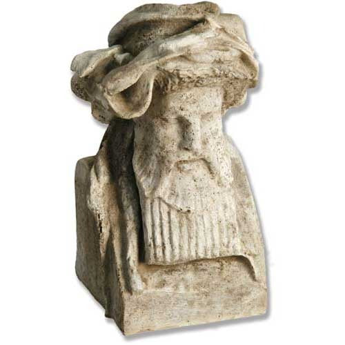 Classical old world European bust with ornate beard, draped headpiece, and Renaissance-inspired facial features.