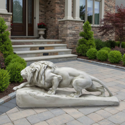 Crouching Lion Garden Statue (9 - Inch) Side Angle