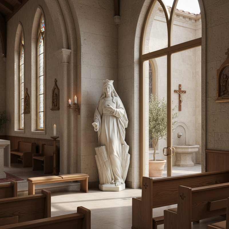 Madonna of the Prairie Religious Mary Statue (62 - Inch) Side Angle