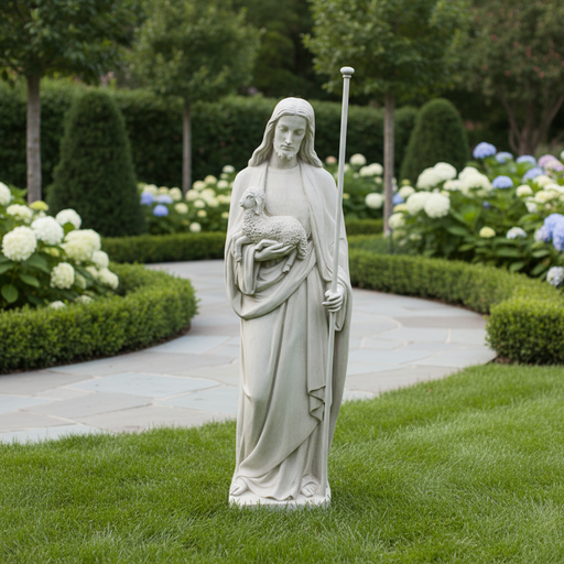 Jesus with Lamb Religious Statue (60 - Inch) Side Angle