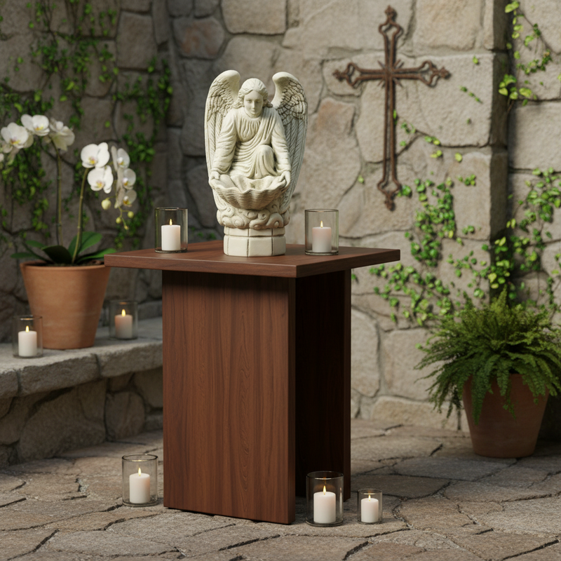 Innocent Kneeling Angel With Bowl Outdoor Statue (18-Inch)