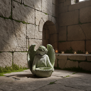 Winged Angel with Bowl Outdoor Statue (15 - Inch) Side Angle
