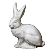 Sitting rabbit statue with elongated ears, featuring classical old world European sculptural details and subtle ornate accents.