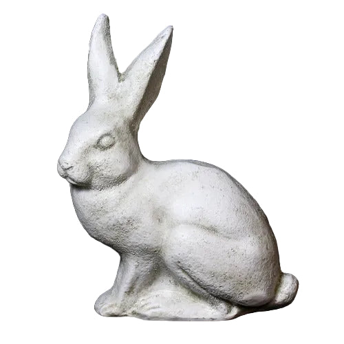 Sitting rabbit statue with elongated ears, featuring classical old world European sculptural details and subtle ornate accents.