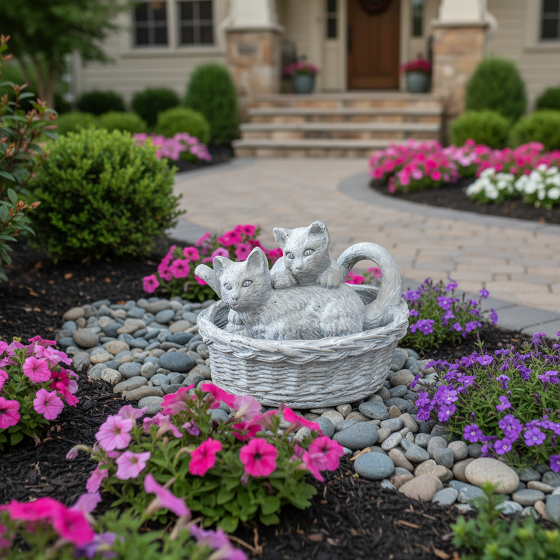 Kittens at Play Garden Statue (8 - Inch) Side Angle