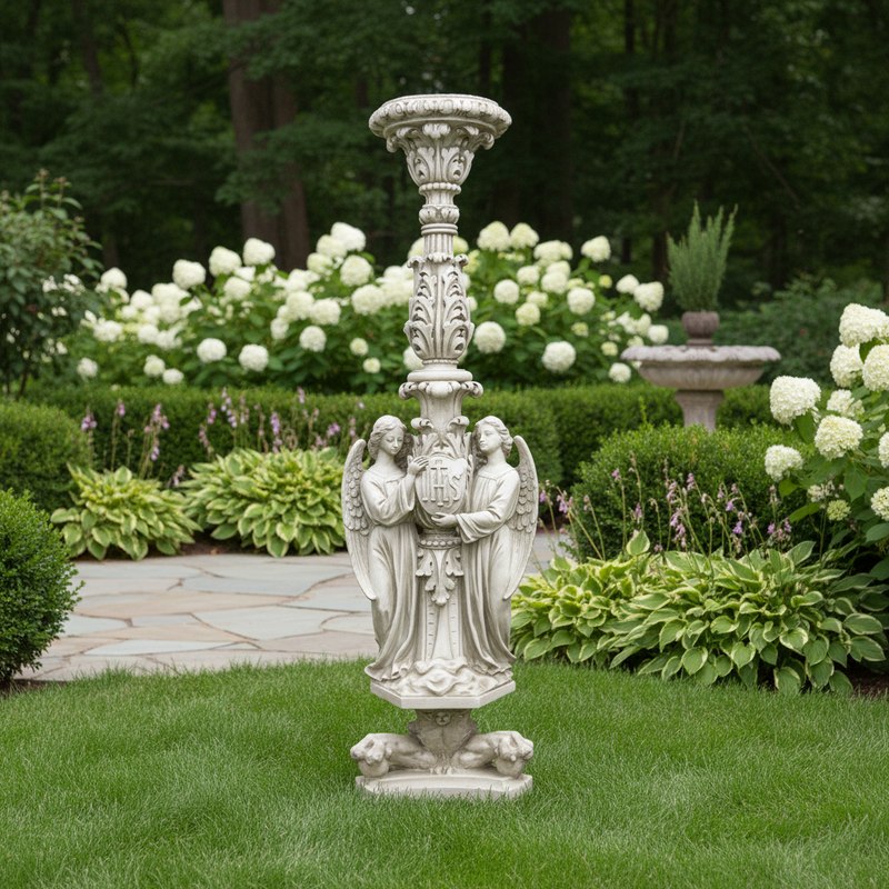 Ceremonial Angels Honoring Jesus with "IHS" Candleholder Outdoor Statue (60-Inch)