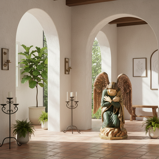 Adoration Angel with Cross Kneeling Statue (39 - Inch) Side Angle