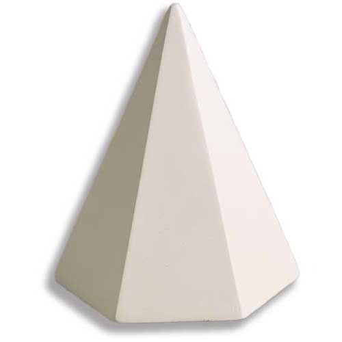 Pyramid sculpture with clean lines, classical geometric form, inspired by old world European and Renaissance architectural styles.