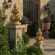 Leafy Finial Top Outdoor Statue (16 - Inch) Side Angle