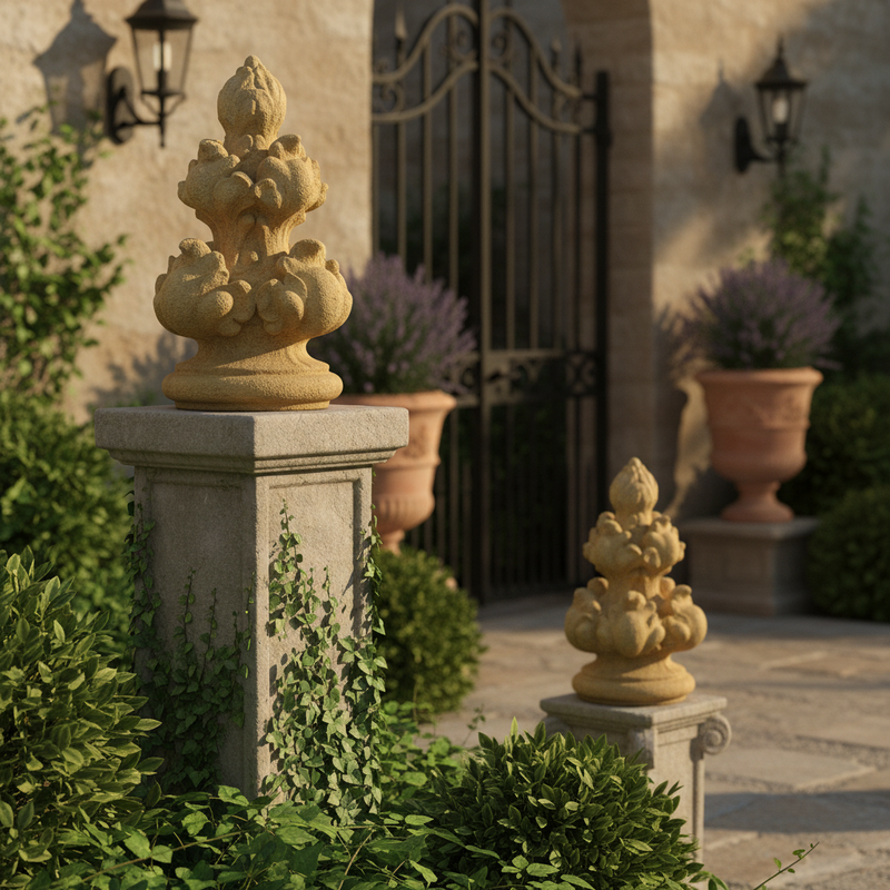Leafy Finial Top Outdoor Statue (16 - Inch) Side Angle