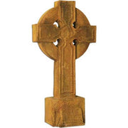 Celtic cross with ornate old world European design, featuring a circular halo and intricate medieval detailing on a pedestal base.