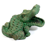 Alligator figurine with ornate, old world European detailing and textured Baroque-inspired scales, mouth open in dramatic pose.