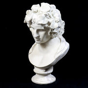 Classical Greco-Roman style bust with ornate floral crown and serene facial expression, inspired by Renaissance sculpture. Side Angle