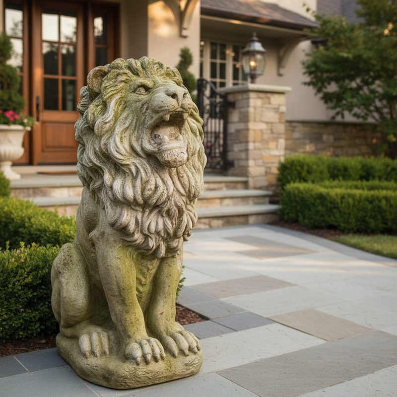 Lion Garden Statue (30 - Inch) Side Angle