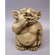 Whimsical medieval-style troll statue with exaggerated features, rounded belly, and playful expression, inspired by old world European folklore. Side Angle