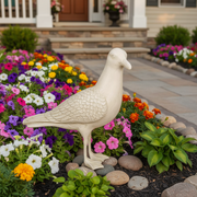 Dove sculpture with detailed feather carvings, classical European style, standing upright in a naturalistic pose. Side Angle