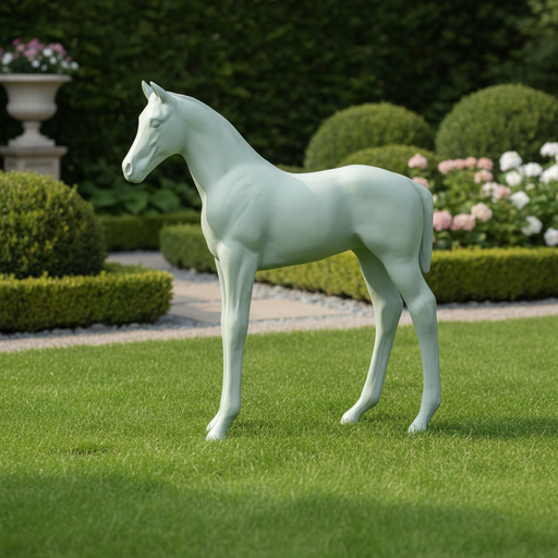Foal statue with classical European style, featuring smooth lines and realistic proportions in a poised, elegant stance. Side Angle