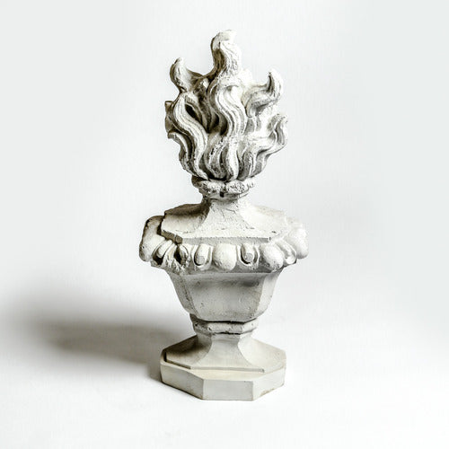 Baroque-style ornate bust with stylized flames rising from the top, featuring classical sculptural detailing and intricate design. Side View