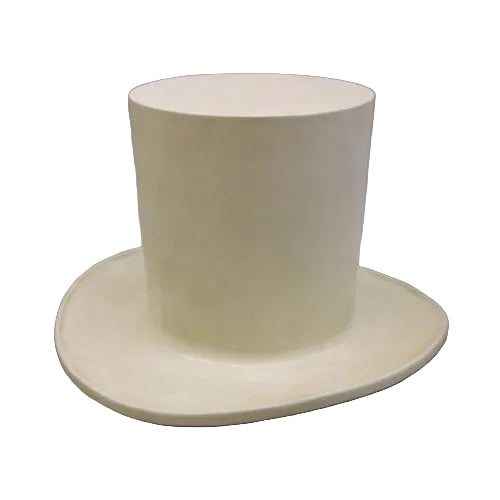 Tall, cylindrical top hat with a wide, gently curved brim, featuring a classical and old world European silhouette.