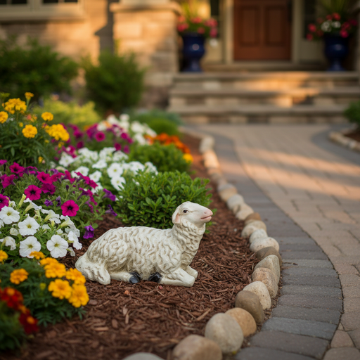 Sheep Garden Statue (6 - Inch) Side Angle