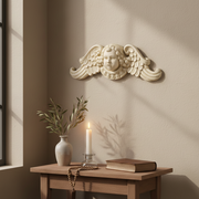 Classical Winged Cherub Head Wall Plaque Outdoor Statue (23 - Inch) Side Angle