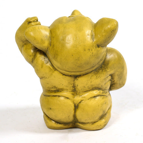 Whimsical old world European troll figurine with exaggerated features, rounded belly, and playful expression in a classical style. Side Angle