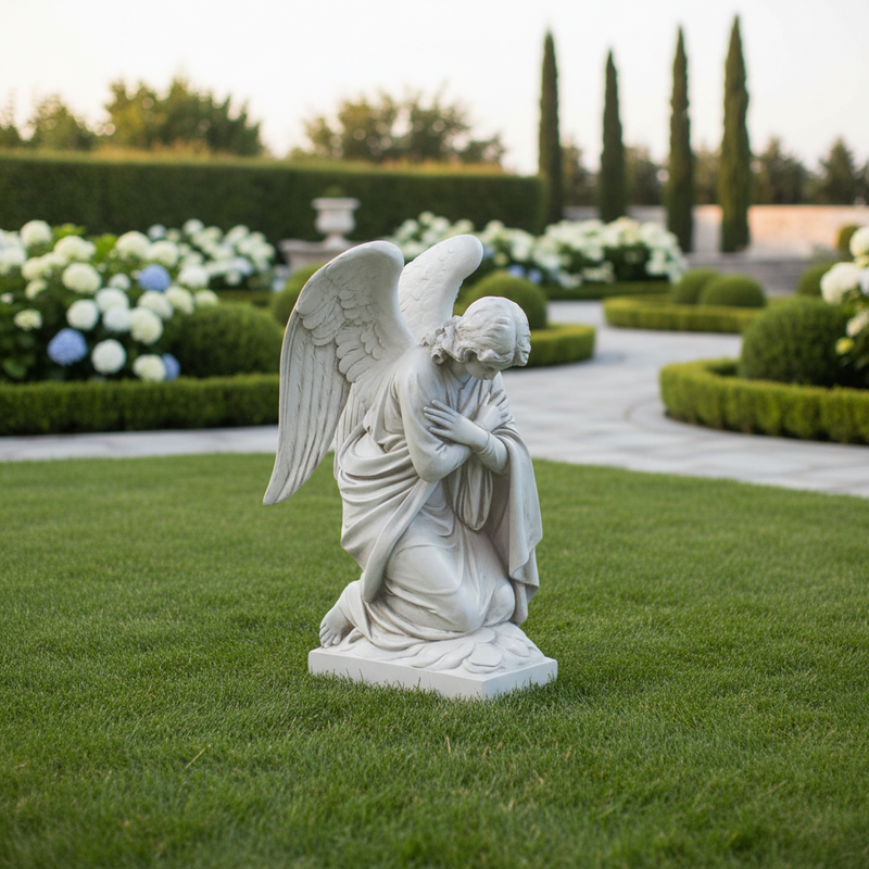 Bowing Church Angel Outdoor Statue (28 - Inch) Side Angle